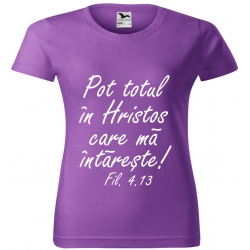 Tricou violet femei, Pot totul in Hristos,  XS